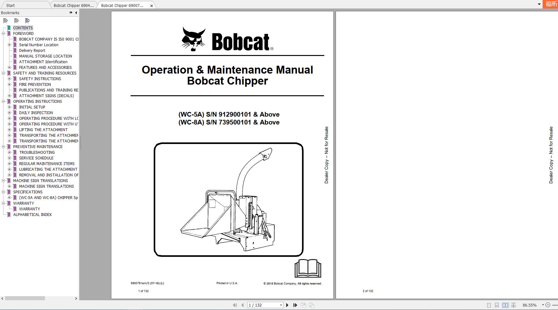 Bobcat Chipper Operation Maintenance Manuals 1