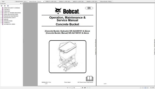 Bobcat Combination Concrete Mixing Bucket Operation Maintenance Manuals 1
