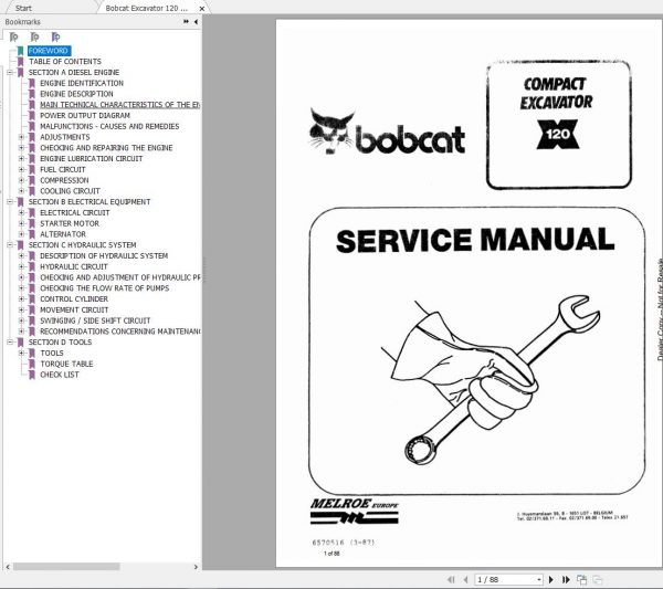 Bobcat Compact Excavator 120 Service Manual6570516 1