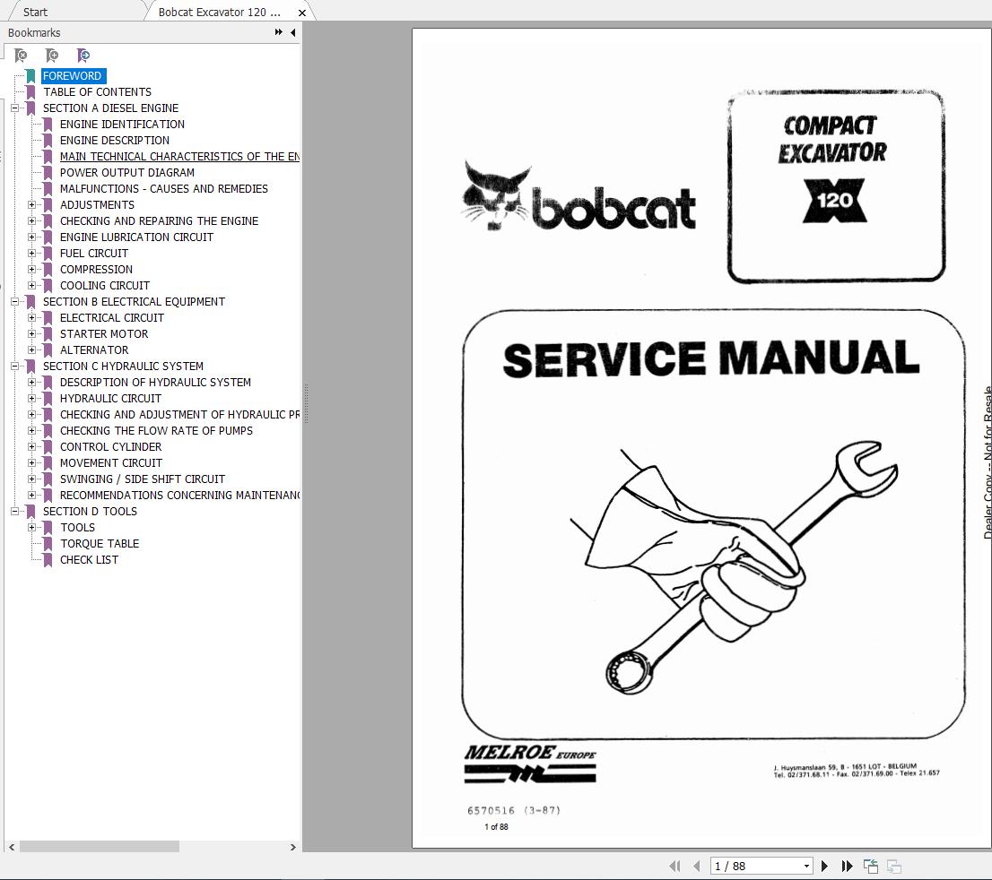 Bobcat Compact Excavator 120 Service Manual6570516 1