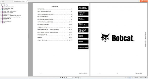 Bobcat Compact Excavator 319 Service Manual6904188 2