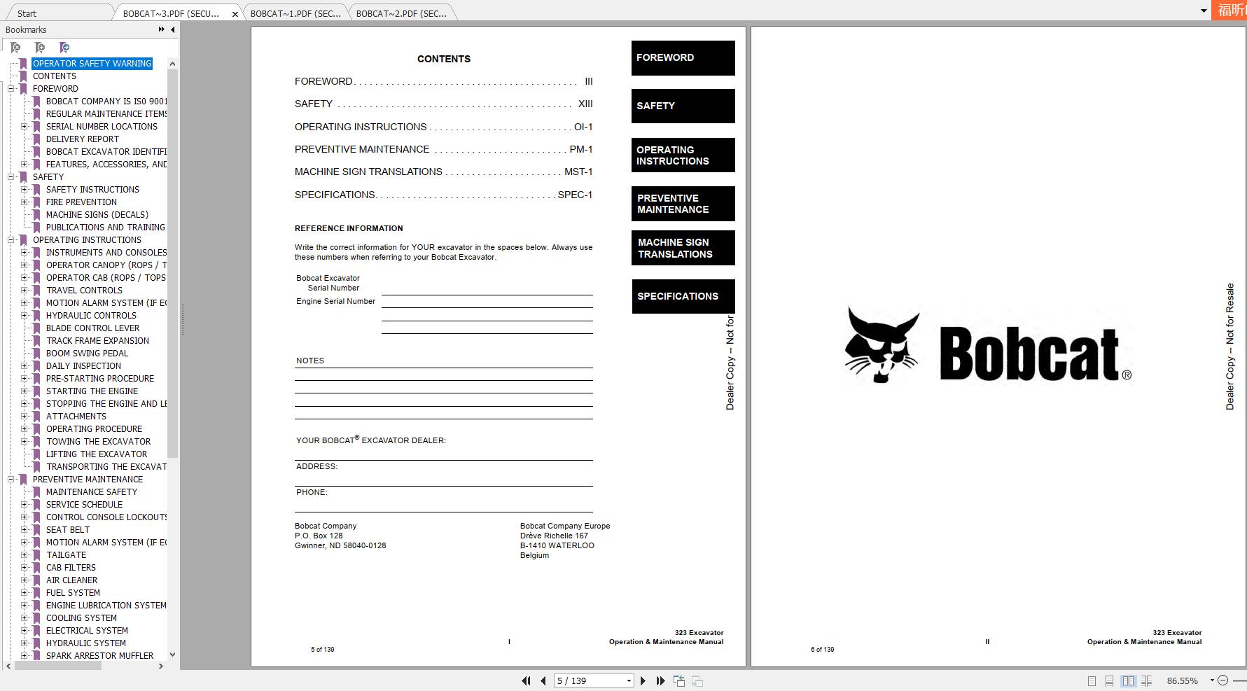 Bobcat Compact Excavator 321 323 Operation & Maintenance Manuals