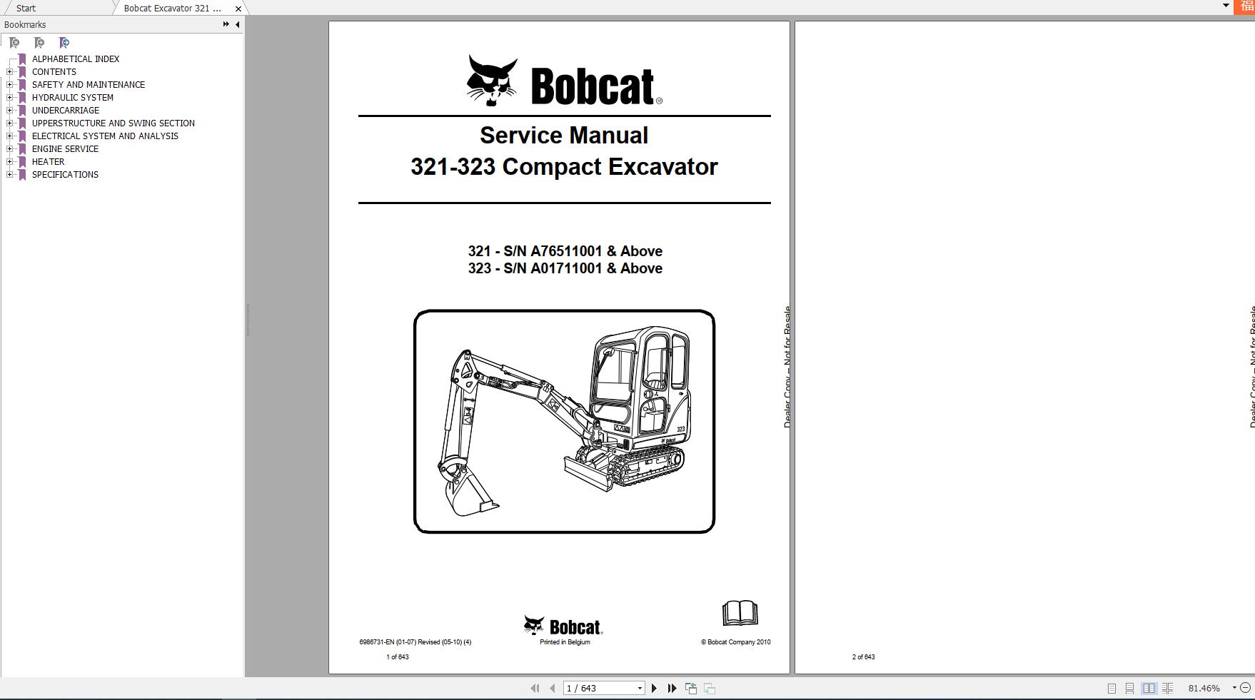 Bobcat Compact Excavator 321 323 Service Manual6986731 1