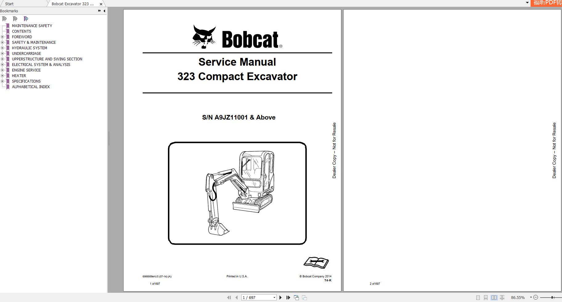 Bobcat Compact Excavator 323 Service Manual6986958 1
