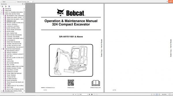 Bobcat Compact Excavator 324 Operation Maintenance Manual6989592 1