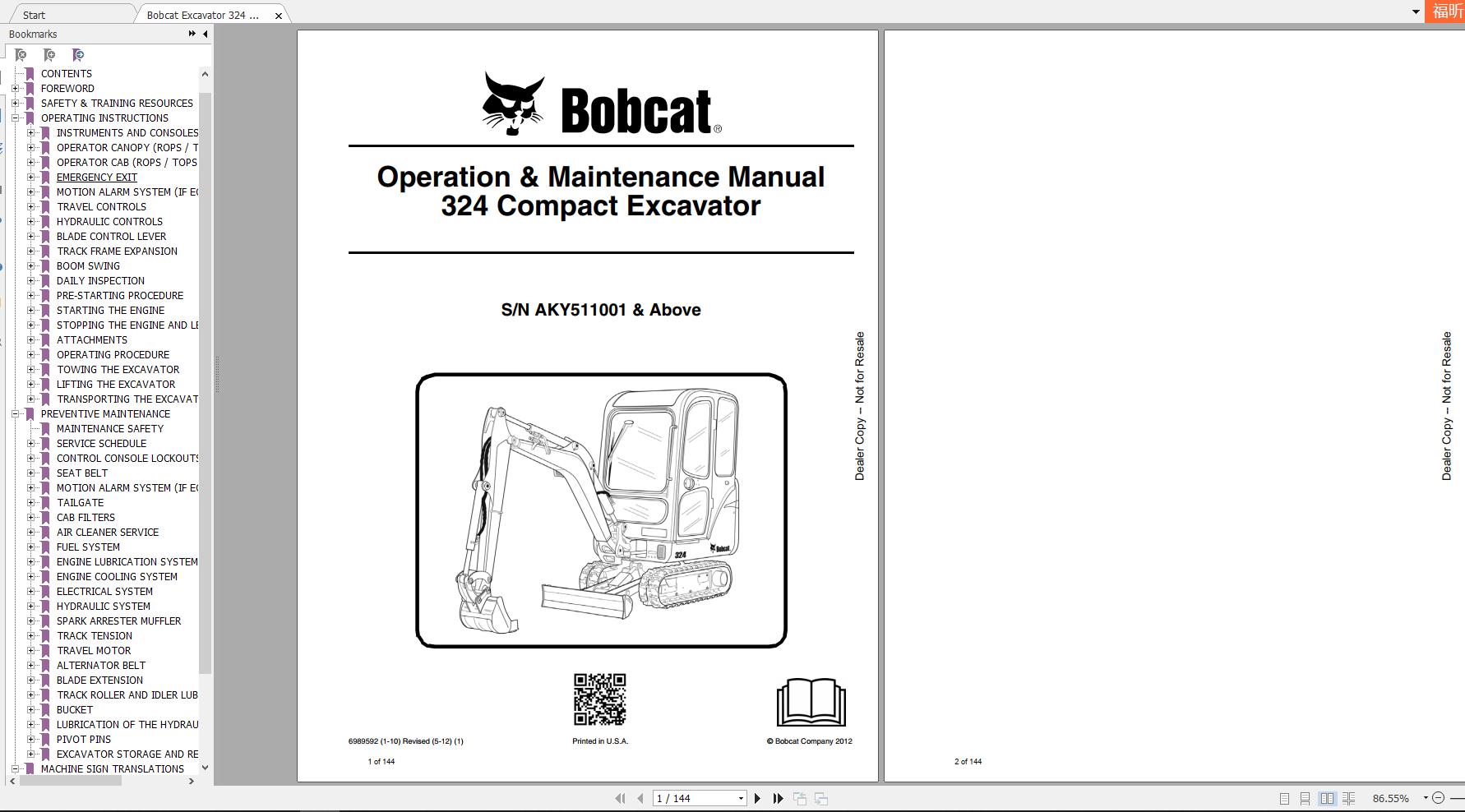 Bobcat Compact Excavator 324 Operation Maintenance Manual6989592 1