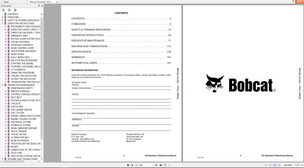 Bobcat Compact Excavator 324 Operation Maintenance Manual6989592 3