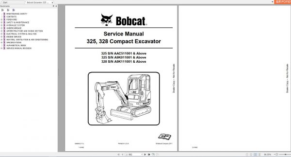 Bobcat Compact Excavator 325 328 Service Manual6986940 1