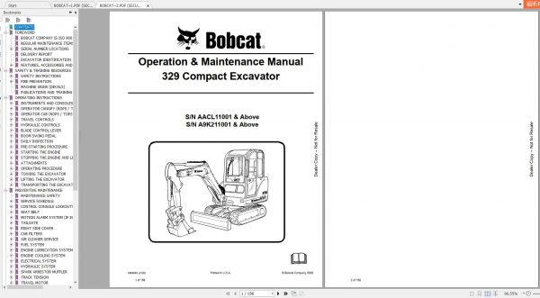 Bobcat Compact Excavator 329 Operation Maintenance Manuals 1