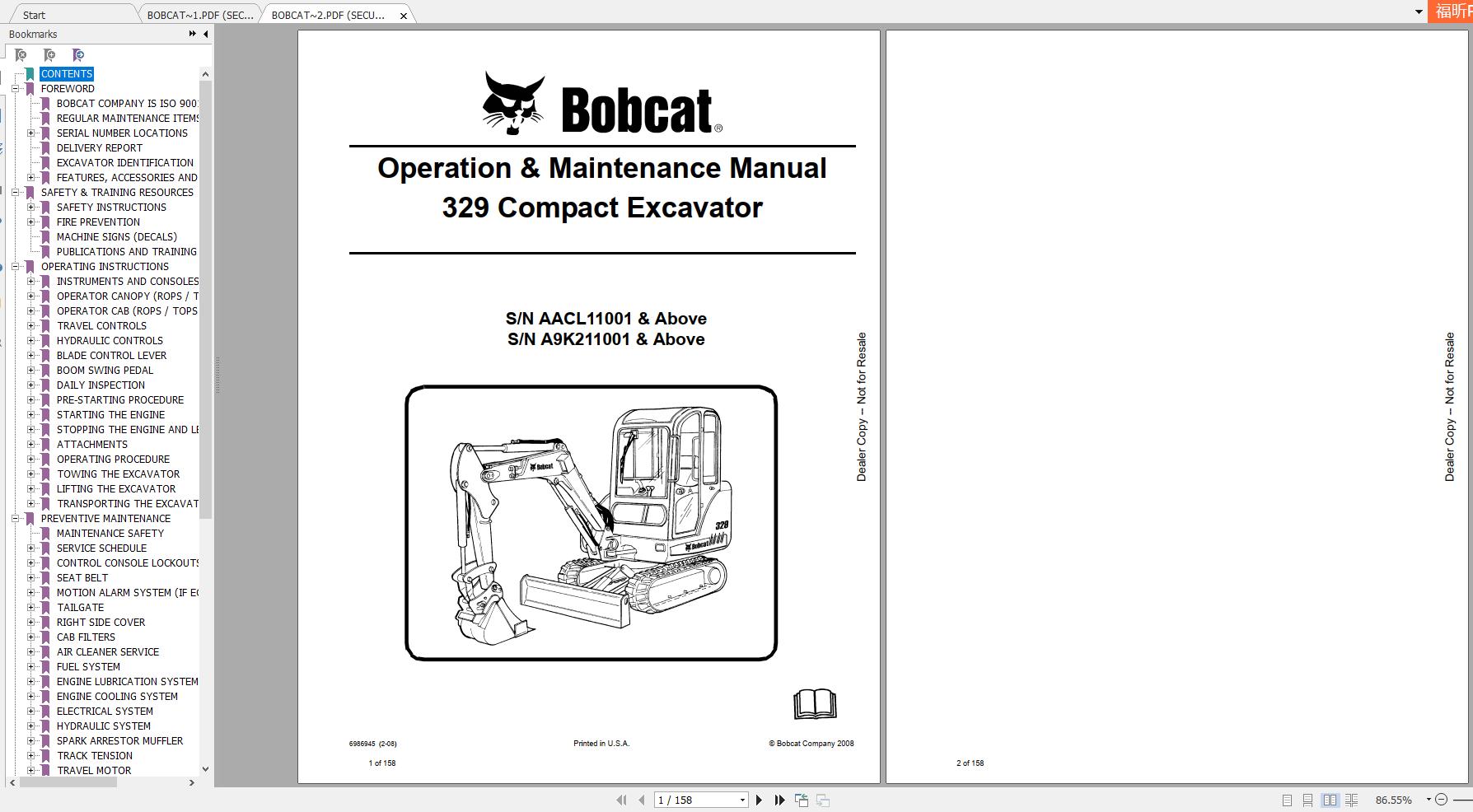 Bobcat Compact Excavator 329 Operation Maintenance Manuals 1
