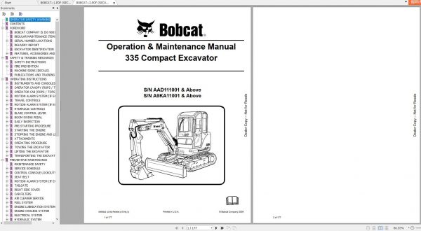 Bobcat Compact Excavator 335 Operation Maintenance Manuals 1
