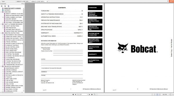 Bobcat Compact Excavator 335 Operation Maintenance Manuals 2