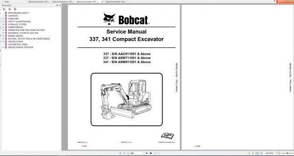 Bobcat Compact Excavator 337 341 Service Manuals 1