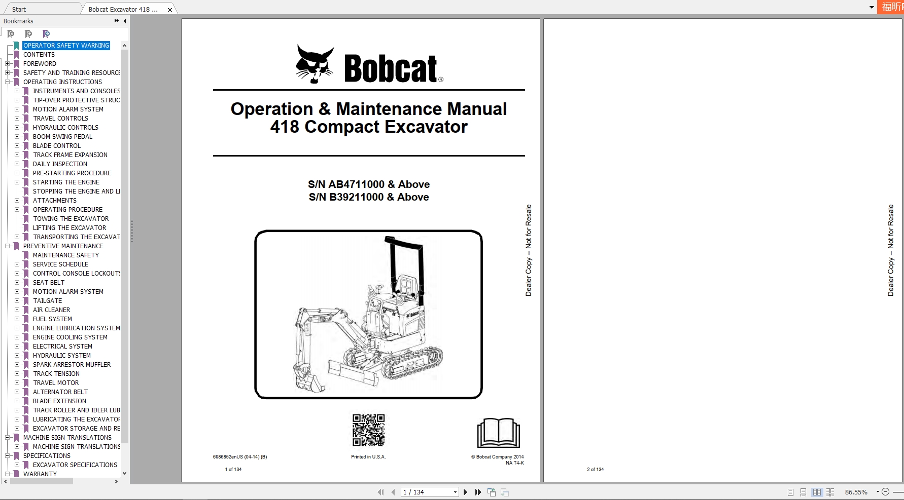 Bobcat Compact Excavator 418 Operation Maintenance Manual6986852 1