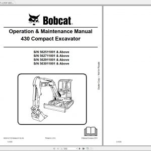 Bobcat Compact Excavator 430 Operation Maintenance Manuals 1