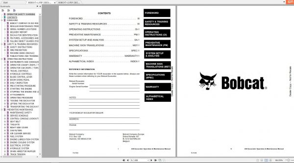 Bobcat Compact Excavator 430 Operation Maintenance Manuals 2