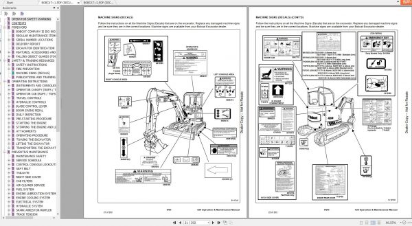 Bobcat Compact Excavator 430 Operation Maintenance Manuals 3