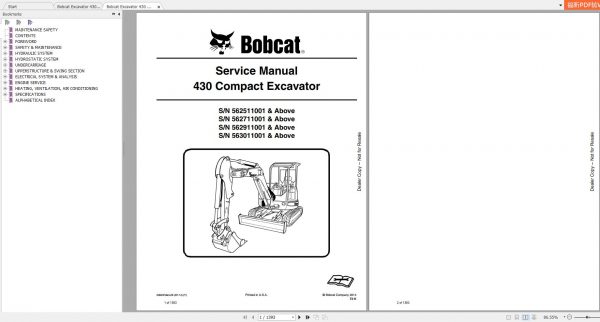 Bobcat Compact Excavator 430 Service Manuals 1