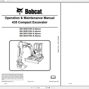 Bobcat Compact Excavator 435 Operation Maintenance Manuals 1