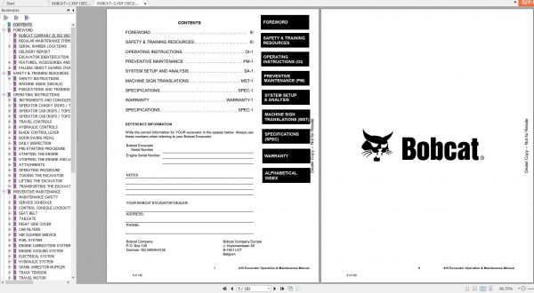 Bobcat Compact Excavator 435 Operation Maintenance Manuals 2