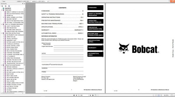 Bobcat Compact Excavator 442 Operation Maintenance Manuals 3