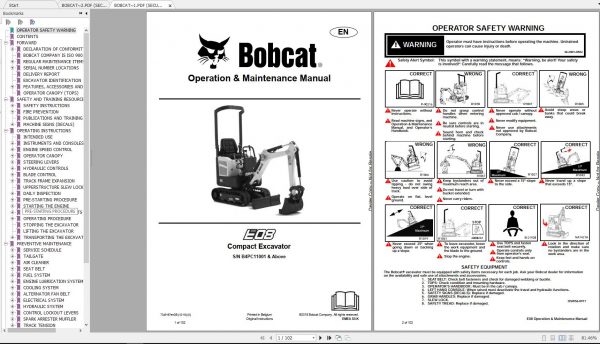 Bobcat Compact Excavator E08 Operation Maintenance Manuals 1