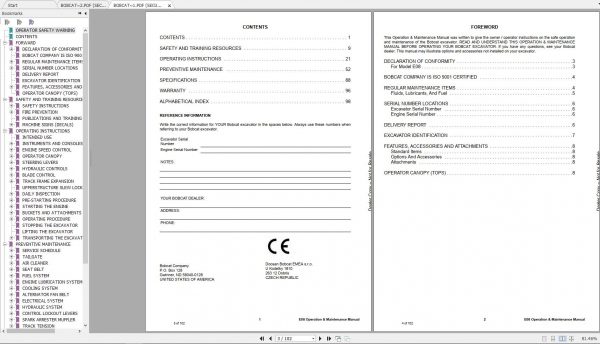 Bobcat Compact Excavator E08 Operation Maintenance Manuals 2