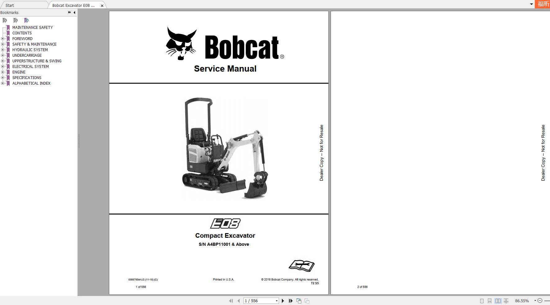 Bobcat Compact Excavator E08 Service Manual6986785 1