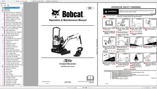 Bobcat Compact Excavator E10 E10z Operation Maintenance Manuals 2