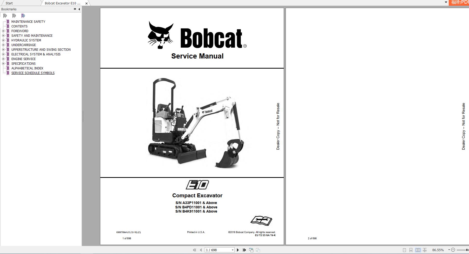 Bobcat Compact Excavator E10 Service Manual6986788 1