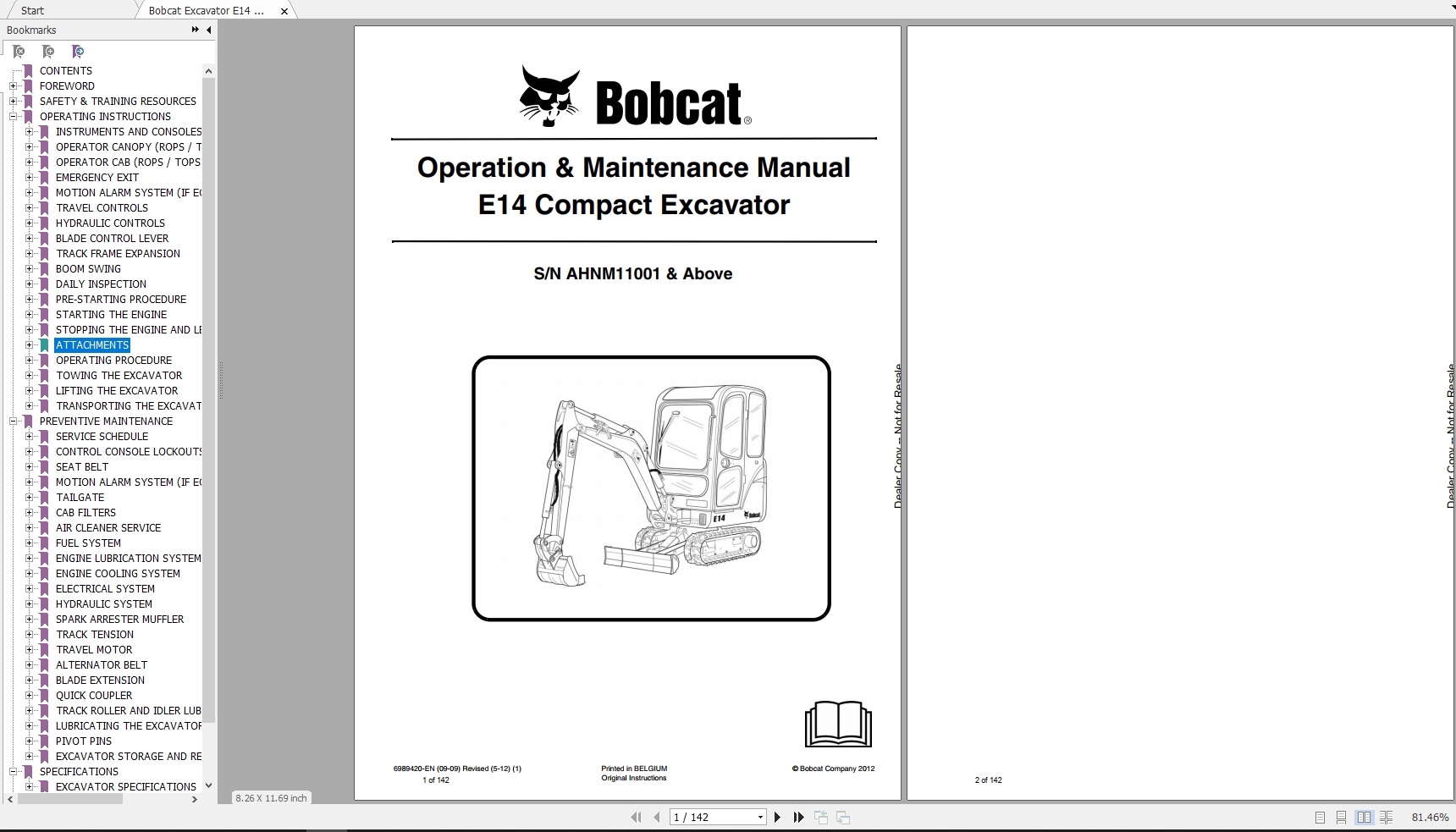 Bobcat Compact Excavator E14 Operation Maintenance Manual6989420 1