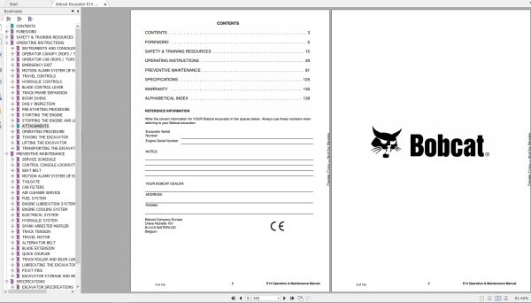 Bobcat Compact Excavator E14 Operation Maintenance Manual6989420 3