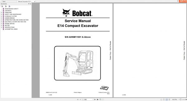 Bobcat Compact Excavator E14 Service Manual6989421 1