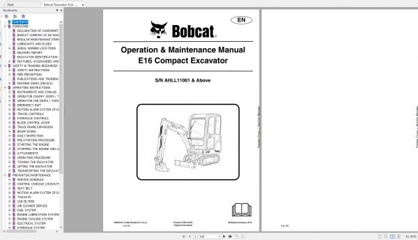 Bobcat Compact Excavator E16 Operation Maintenance Manual6989423 1