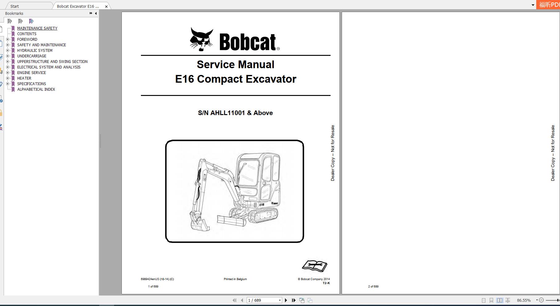 Bobcat Compact Excavator E16 Service Manual6989424 1