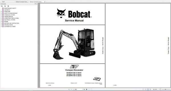 Bobcat Compact Excavator E17 E17z Service Manuals 1