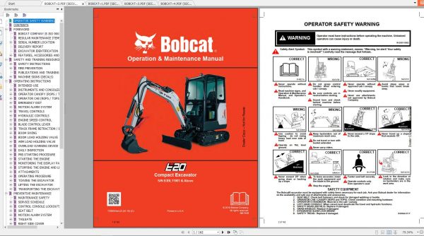 Bobcat Compact Excavator E20 Operation Maintenance Manuals 1