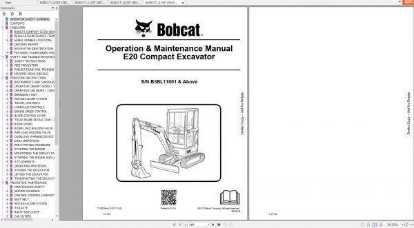 Bobcat Compact Excavator E20 Operation Maintenance Manuals 2