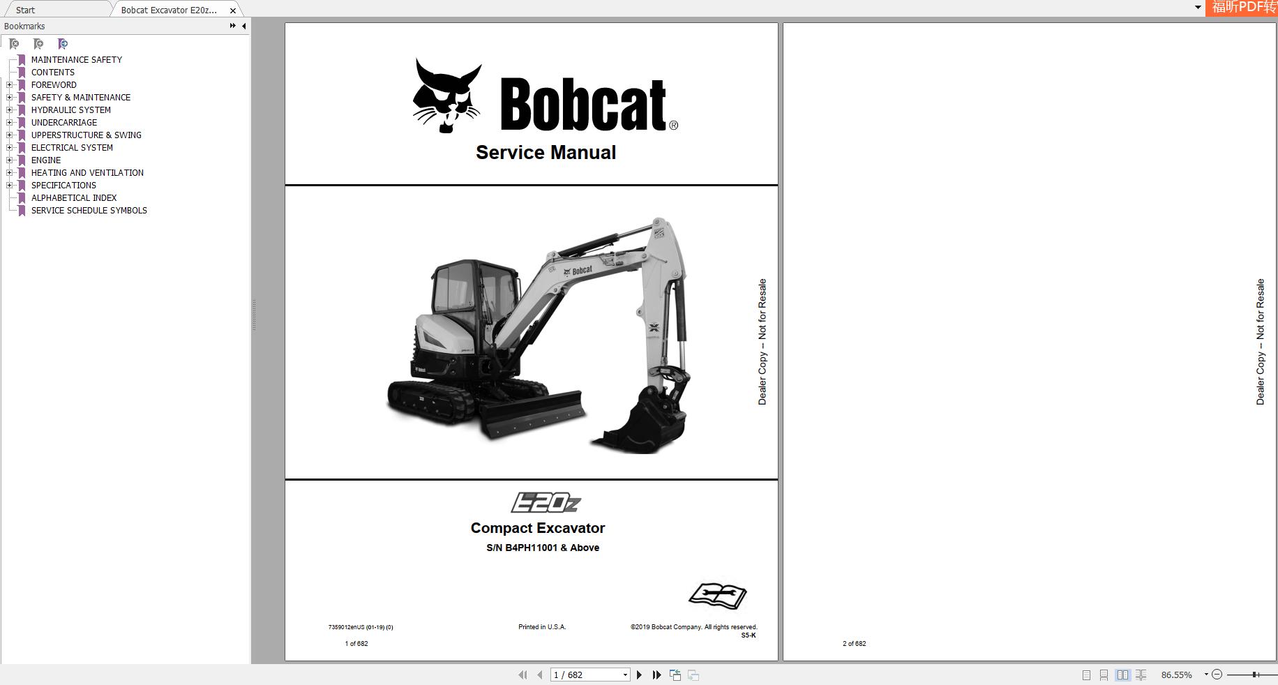 Bobcat Compact Excavator E20z Service Manual7359012 1