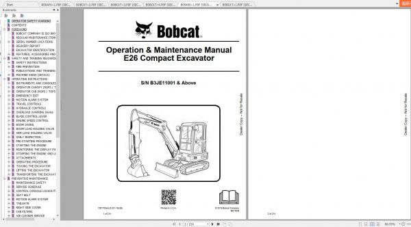 Bobcat Compact Excavator E26 Operation Maintenance Manuals 1