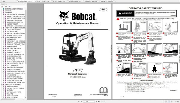 Bobcat Compact Excavator E26 Operation Maintenance Manuals 2