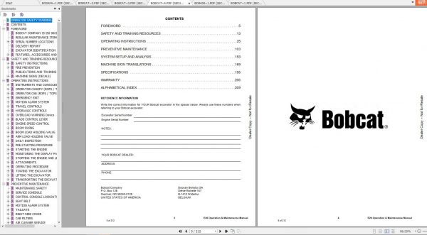 Bobcat Compact Excavator E26 Operation Maintenance Manuals 3