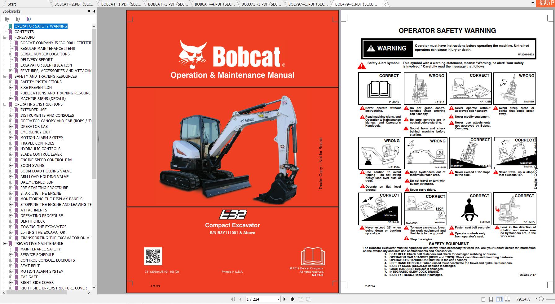 Bobcat Compact Excavator E32 Operation Maintenance Manuals 1
