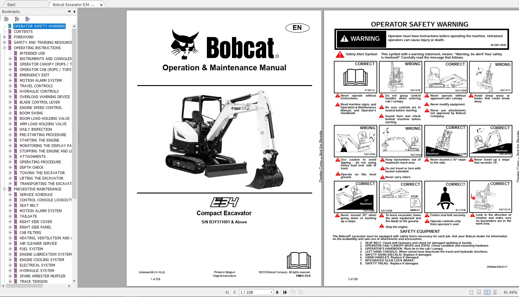 Bobcat Compact Excavator E34 Operation Maintenance Manual7323254 1