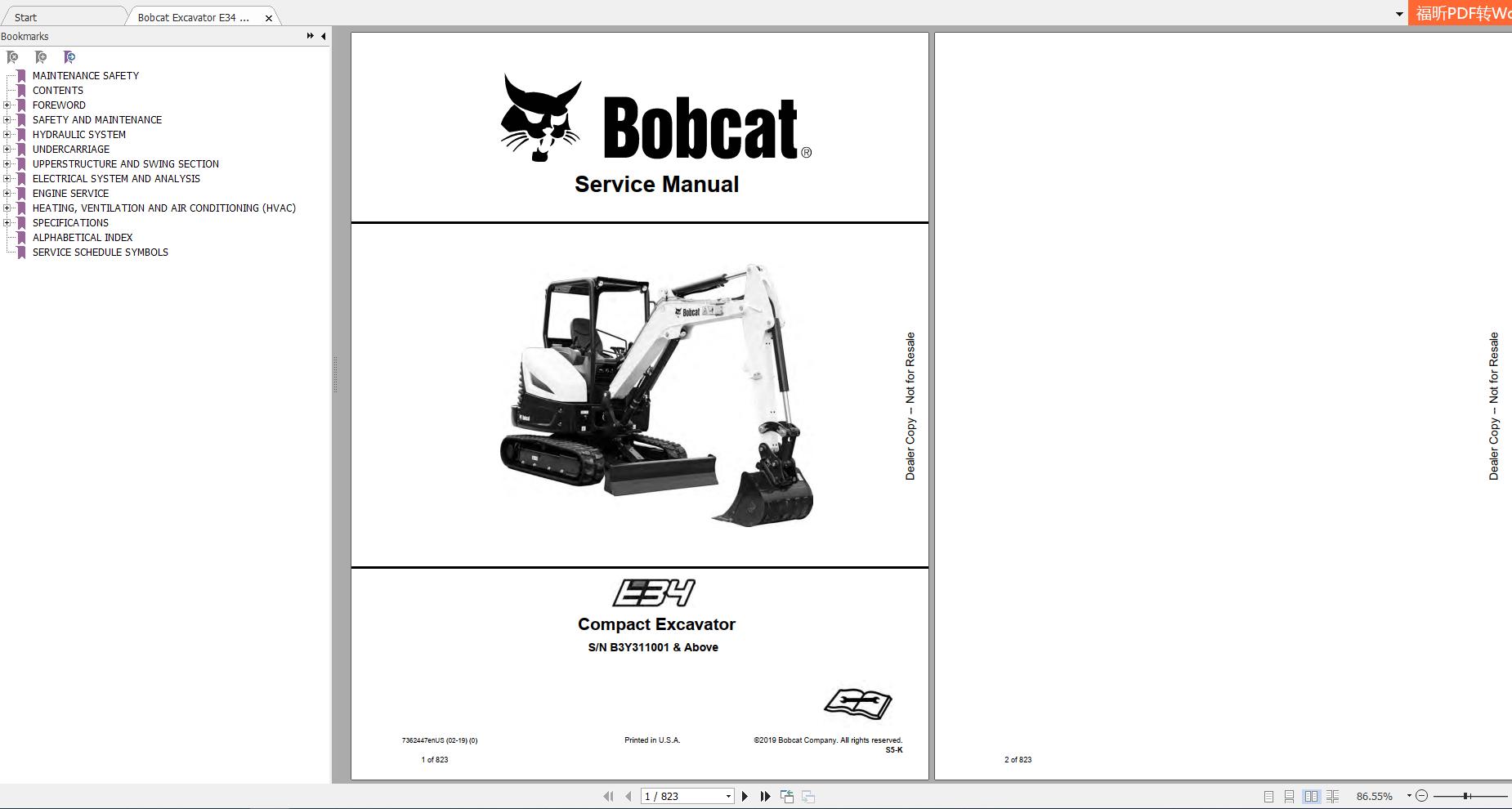 Bobcat Compact Excavator E34 Service Manual7362447 1