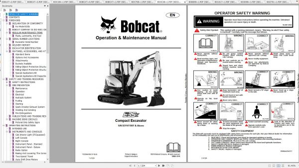 Bobcat Compact Excavator E35 Operation Maintenance Manuals 2