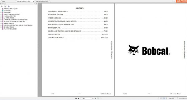 Bobcat Compact Excavator E45 Service Manuals 2