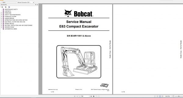 Bobcat Compact Excavator E63 Service Manual6990613 1