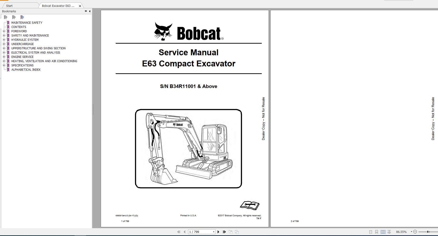 Bobcat Compact Excavator E63 Service Manual6990613 1
