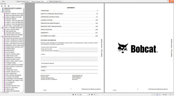 Bobcat Compact Tractor CT225 Operation Maintenance Manuals 2